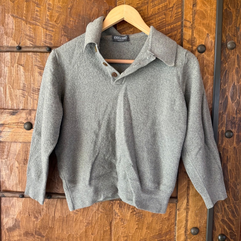 Mondo di Marco Sweater Mens Small Grey Knit Polo Long Sleeve Made in Italy 90s